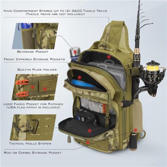 Tactical Sling Tackle Bag-Lightweight Fishing Backpack Storge - Picture 5 of 14